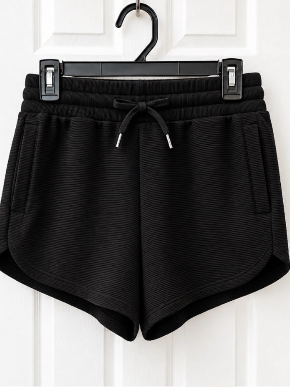 Avia Black Ribbed Drawstring Athletic Shorts